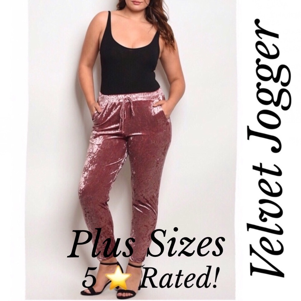 Plus Size Mauve Crushed Velvet Jogger- 5 ⭐️ Rated!